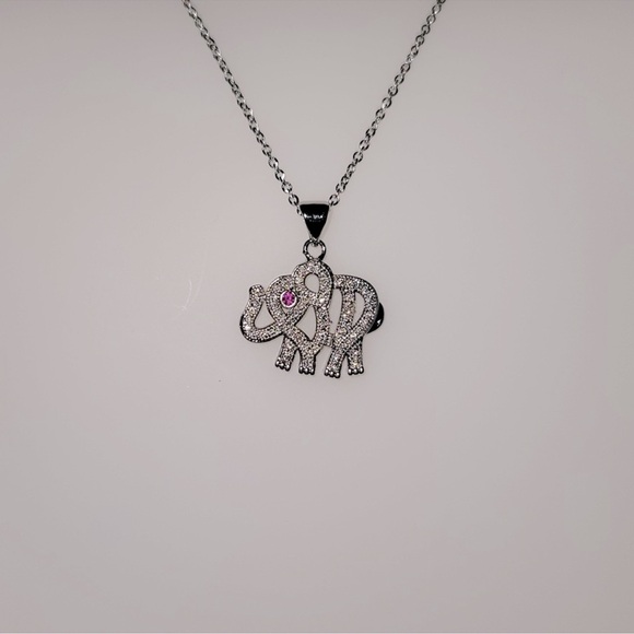 Elephant Zirconia Ruby Fine Silver Necklace - Picture 5 of 9